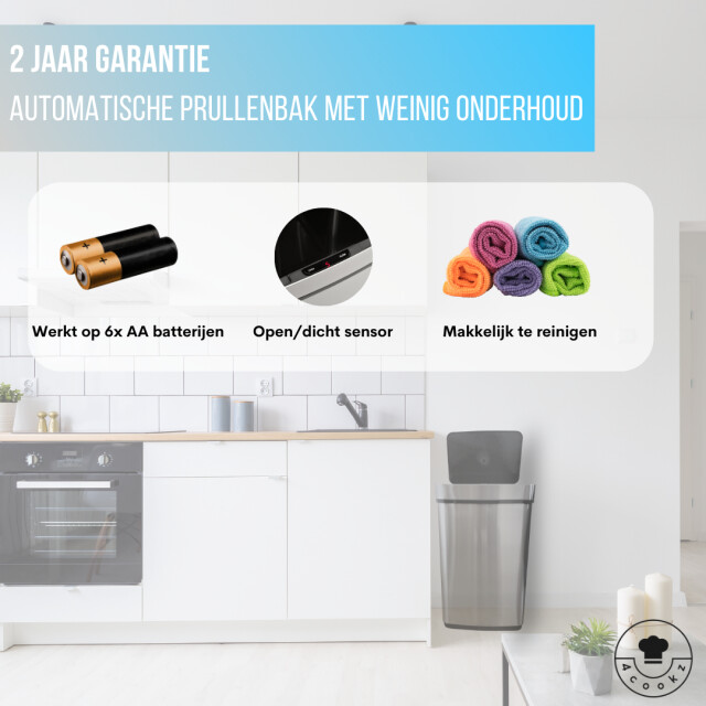 4cookz ® prullenbak met sensor 60 liter hygiënisch sensorprullenbak rvs 2 3047747 large