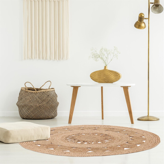 4goodz Vloerkleed jute naturel met motief rond Ø 90 cm - 3048888 large