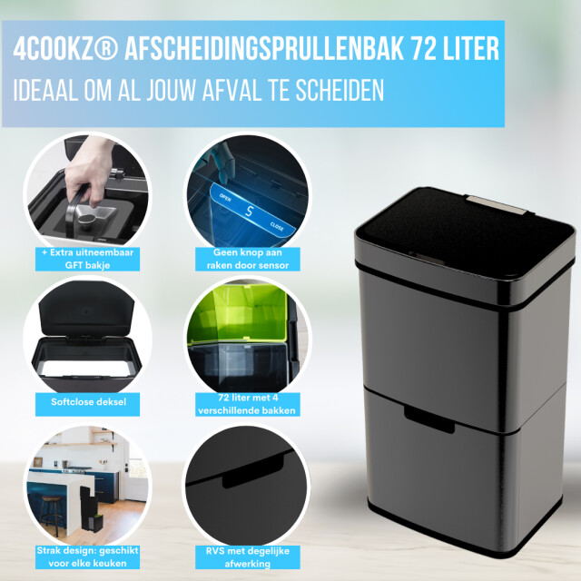 4cookz ® prullenbak afvalscheiding incl 70st vuilniszakken mat 3048303 large