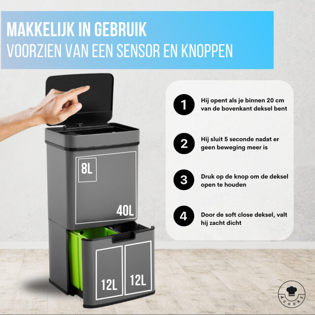 4cookz ® prullenbak afvalscheiding incl 70st vuilniszakken mat 3048303 large