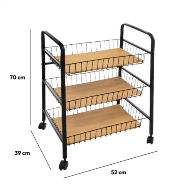 5Five 4goodz serveerwagen met 3 draadstaal opbergvakken 52x39x70 cm - 3047705 large