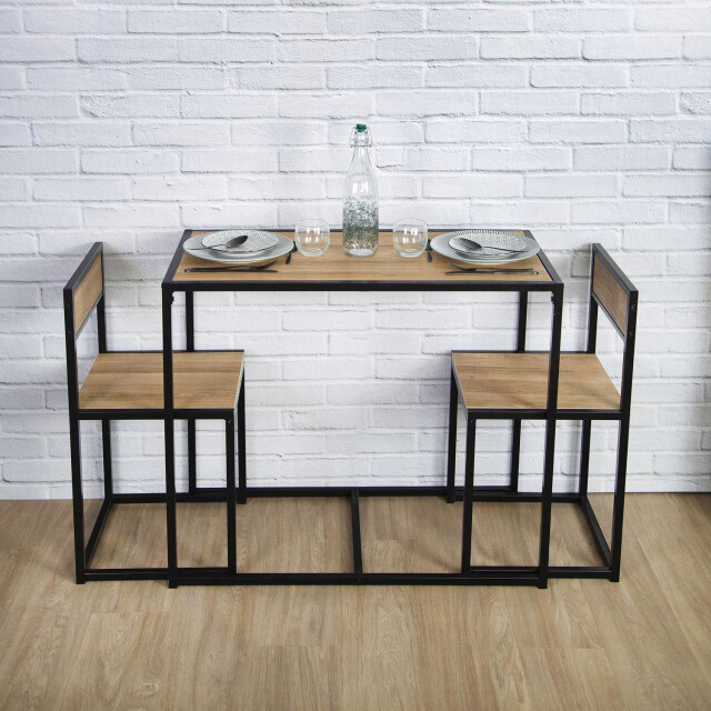 Home Deco Factory Eettafelset met 2 stoelen mdf en metaal met zwart 3048982 large