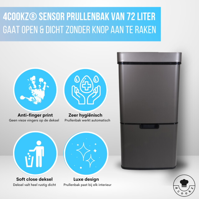 4cookz ® prullenbak afvalscheiding incl 70st vuilniszakken mat 3048303 large