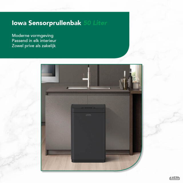 Luzzo ® iowa black prullenbak met sensor 50 liter mat 3047801 large