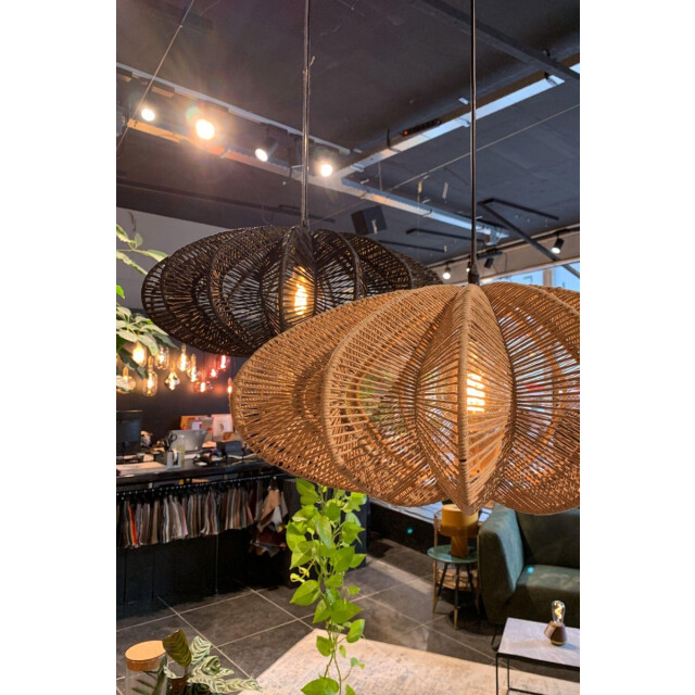 Vtw Living Sfeervolle hanglamp beige 60 x 25 cm zwarte hanglampen slaapkamer - 3058781 large