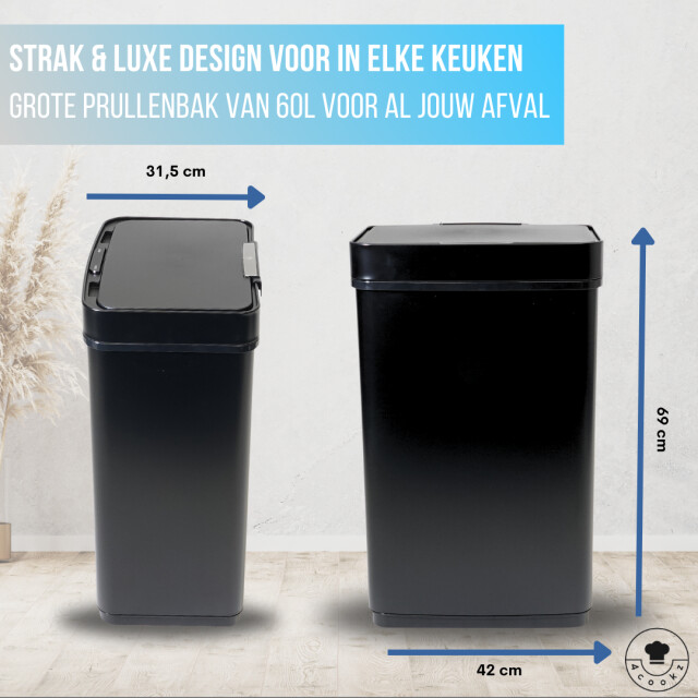 4cookz ® prullenbak met sensor 60 liter rvs prullenbak 3047719 large