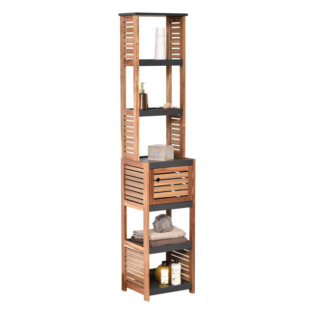 4goodz Acaciahout hoge badkamerkast 1 deur en 5 legplanken 30x38x170 cm 3048737 large