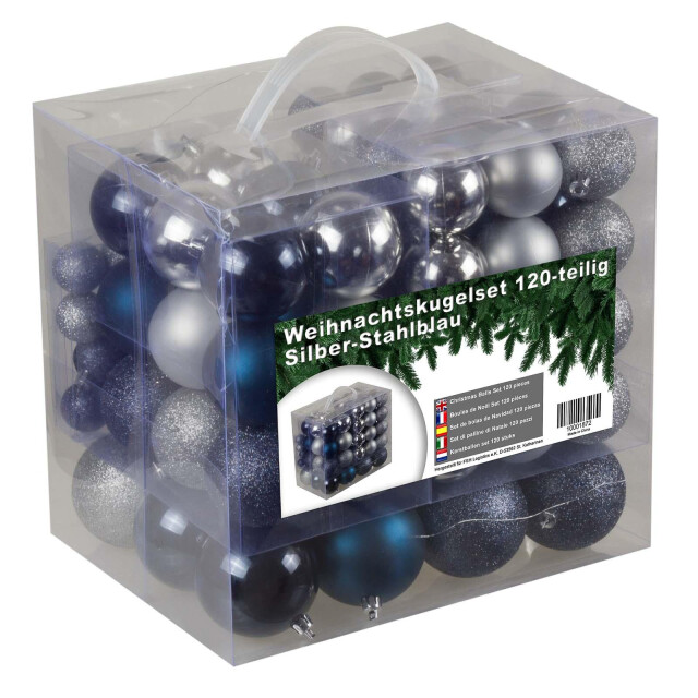 4seasonz ® kunststof kerstballen set 120 ballen plastic /donkerblauw 3047658 large