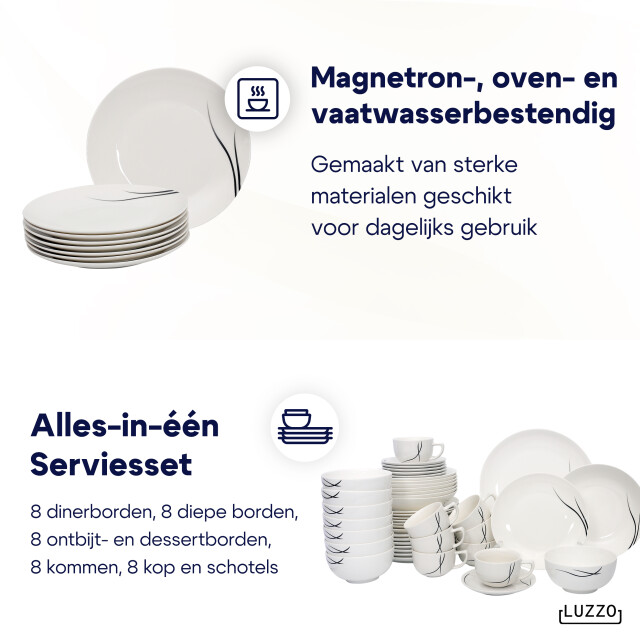 Luzzo ® bristol serviesset 8 persoons 48 delig servies wit met lijnen 3047600 large