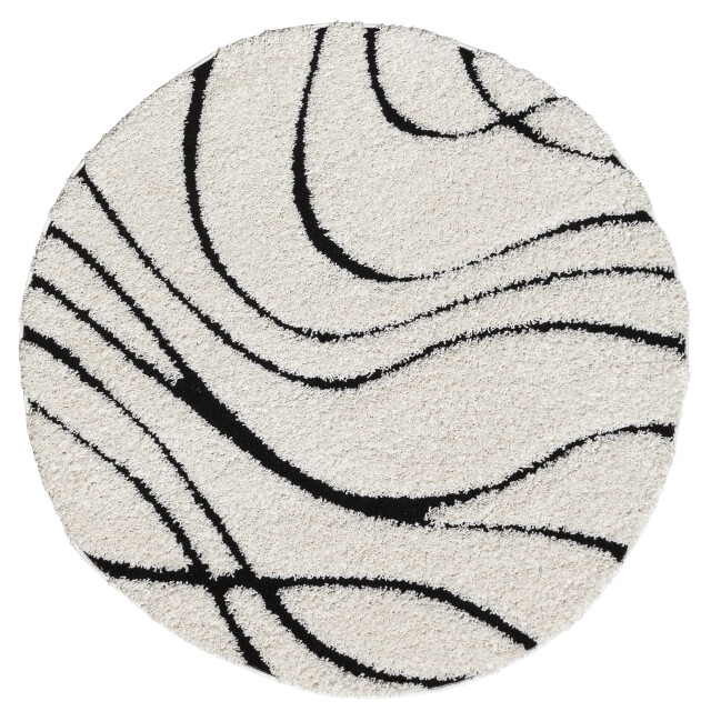 Muratap Luxus shaggy plus hoogpolig vloerkleed skandi design /zwart rond - 3046059 large