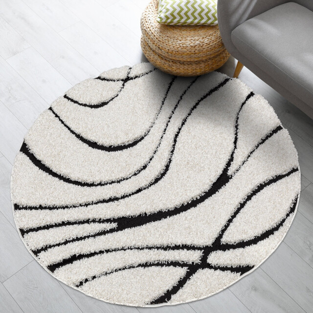 Muratap Luxus shaggy plus hoogpolig vloerkleed skandi design /zwart rond - 3046059 large