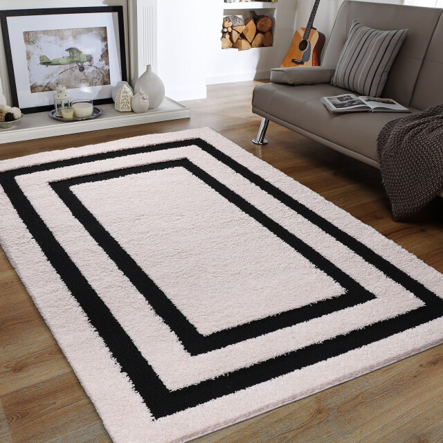 Muratap Luxus shaggy plus hoogpolig vloerkleed modern geometrisch design creme/zwart 3046119 large