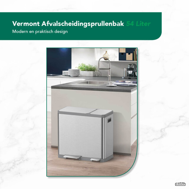 Luzzo ® vermont afvalscheidingsprullenbak pedaalemmer 54 ltr rvs 3047815 large