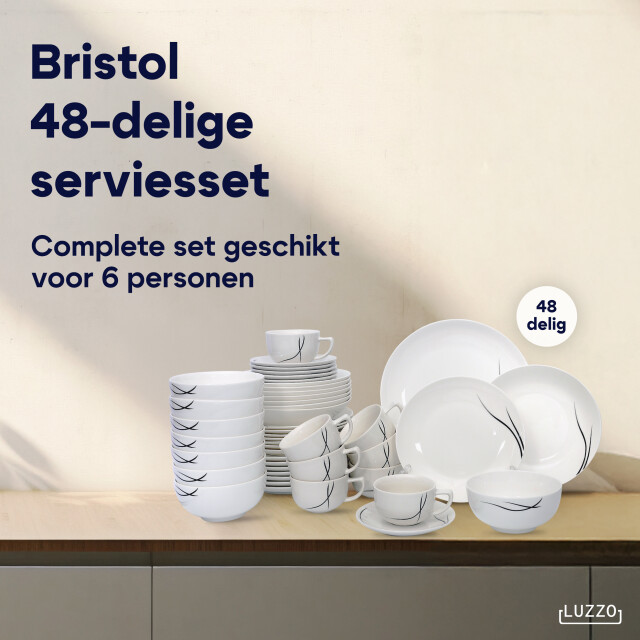 Luzzo ® bristol serviesset 8 persoons 48 delig servies wit met lijnen 3047600 large