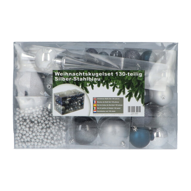 4seasonz ® kunststof kerstballen set 130 ballen, piek en snoer /blauw 3047656 large
