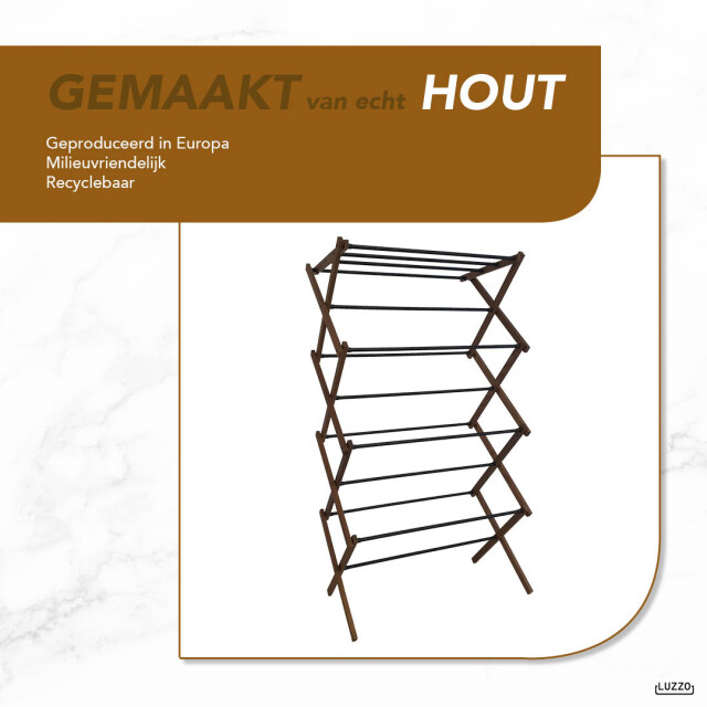 Luzzo ® wasrek inklapbaar van hardhout met staal droogrek 10 mtr droogruimte 3048977 large