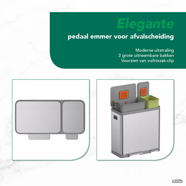 Luzzo ® vermont afvalscheidingsprullenbak pedaalemmer 54 ltr rvs 3047815 large