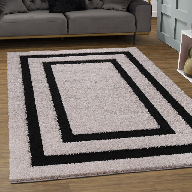 Muratap Luxus shaggy plus hoogpolig vloerkleed modern geometrisch design creme/zwart 3046119 large