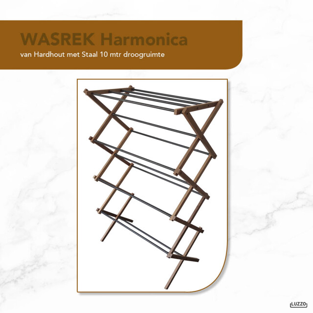 Luzzo ® wasrek inklapbaar van hardhout met staal droogrek 10 mtr droogruimte 3048977 large