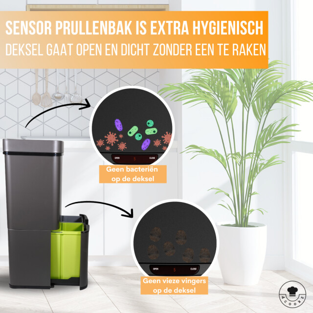 4cookz ® smart waste grey prullenbak afvalscheiding met sensor 72 liter 3047836 large