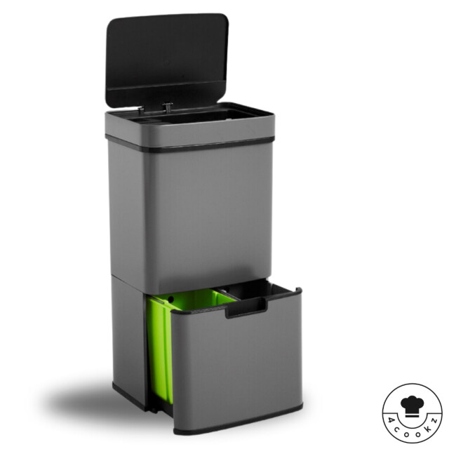 4cookz ® smart waste grey prullenbak afvalscheiding met sensor 72 liter 3047836 large