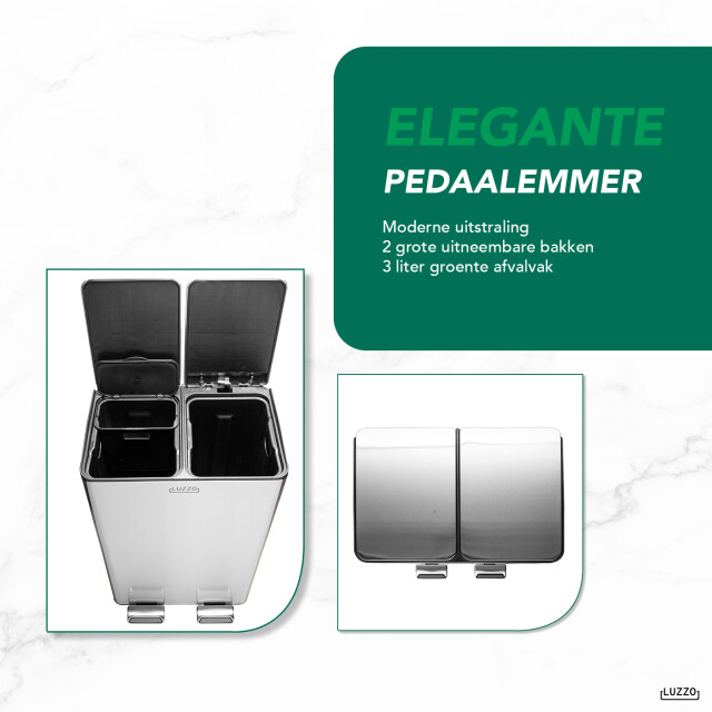 Luzzo ® florida pedaalemmer prullenbak afvalscheiding 60 liter zilver 3047795 large