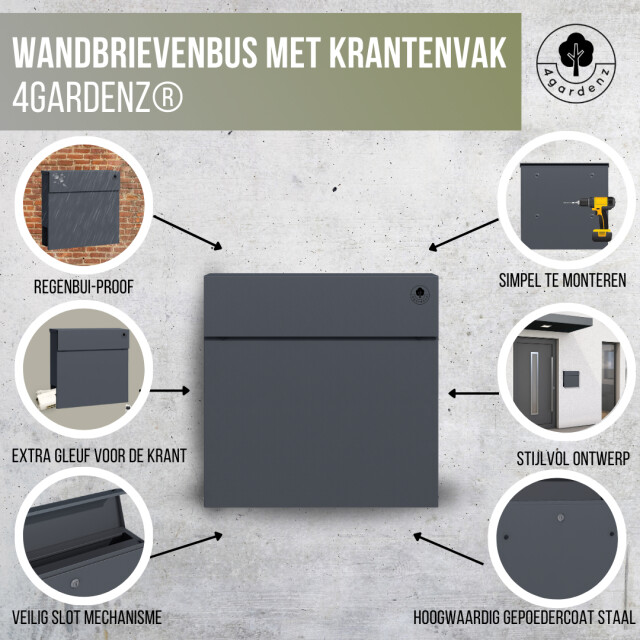4gardenz ® wandbrievenbus brievenbus staal veilig slot met twee sleutels - 3047837 large