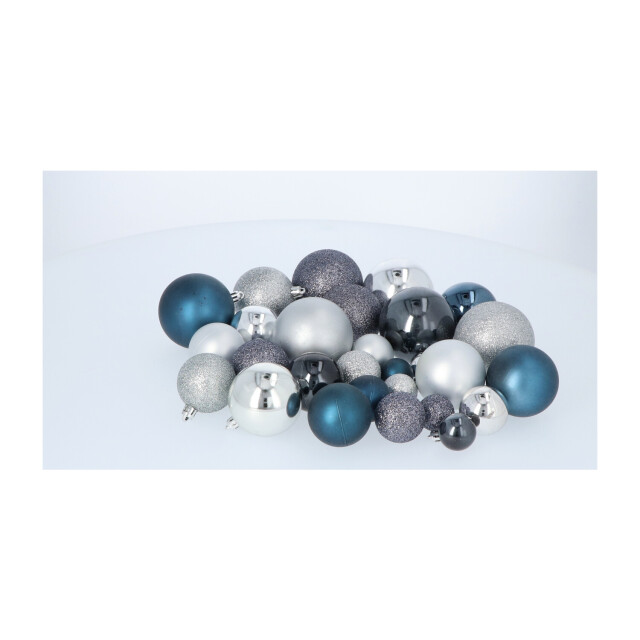 4seasonz ® kunststof kerstballen set 130 ballen, piek en snoer /blauw 3047656 large