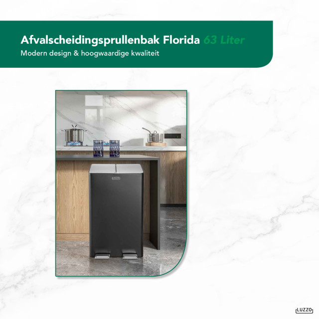 Luzzo ® florida pedaalemmer prullenbak afvalscheiding 60 liter - 3047794 large