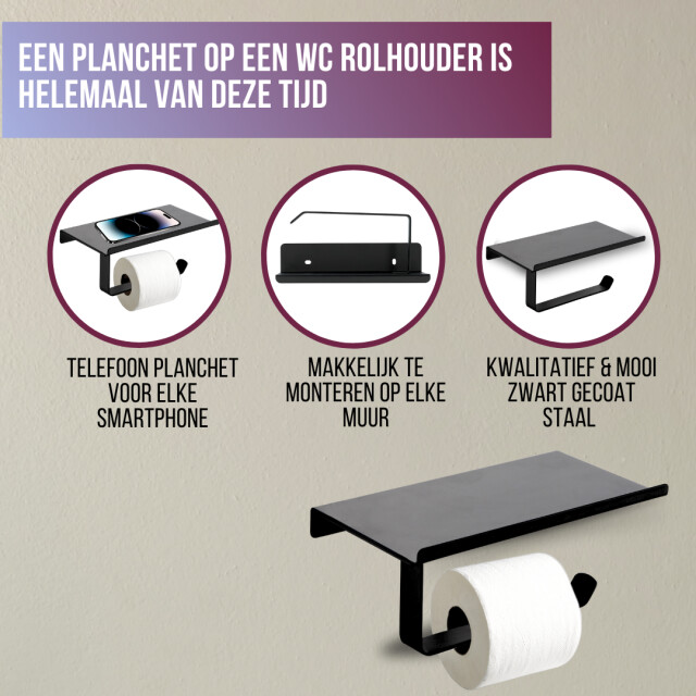 4bathroomz ® toiletrolhouder met planchet voor telefoon wc rolhouder 3048854 large