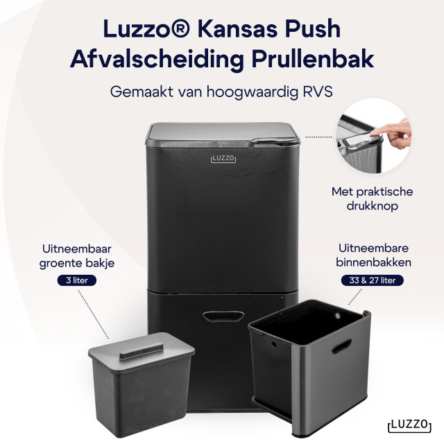 Luzzo ® kansas push prullenbak 63 liter afvalscheiding 4 vakken afval scheiden 3047835 large