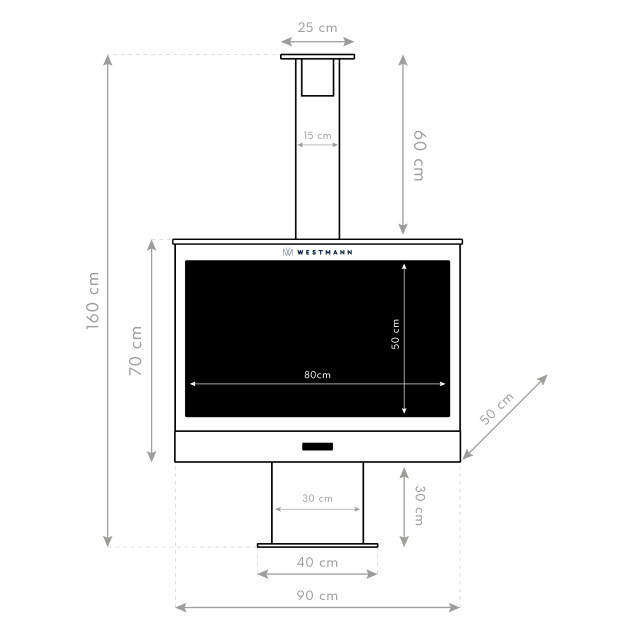 Westmann Barbecue en open haard staal vuurkorf 50x90x160 cm wmlg868-b 3049076 large