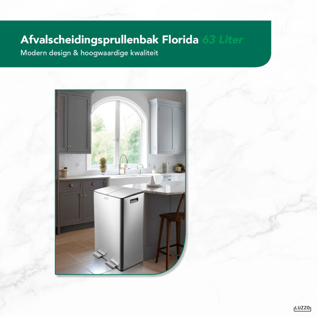 Luzzo ® florida pedaalemmer prullenbak afvalscheiding 60 liter zilver 3047795 large
