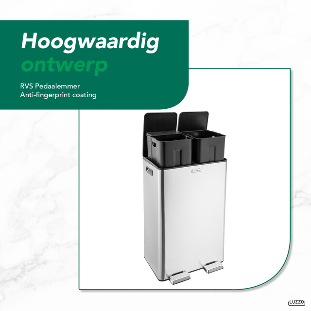 Luzzo ® florida pedaalemmer prullenbak afvalscheiding 60 liter zilver 3047795 large