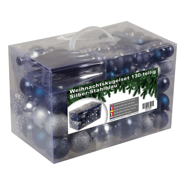 4seasonz ® kunststof kerstballen set 130 ballen, piek en snoer /blauw 3047656 large