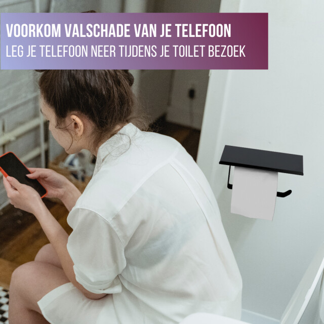 4bathroomz ® toiletrolhouder met planchet voor telefoon wc rolhouder 3048854 large