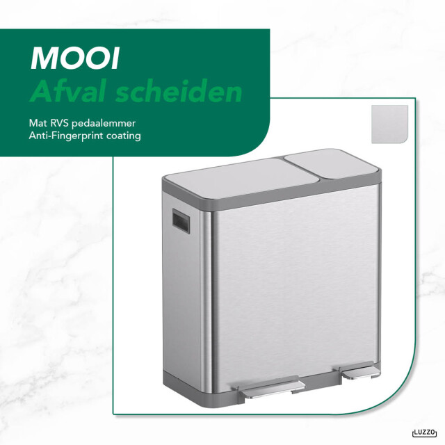 Luzzo ® vermont afvalscheidingsprullenbak pedaalemmer 54 ltr rvs 3047815 large