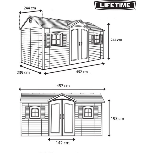 Lifetime Kunststof tuinschuur lg10000 244x457x244cm licht 3048351 large