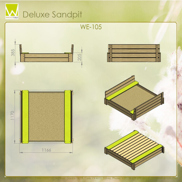 Wendi Toys ® houten zandbak met deksel 117x117x39 cm 3047992 large