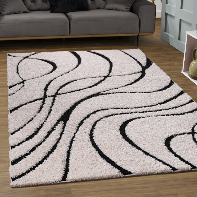Muratap Luxus shaggy plus hoogpolig vloerkleed skandi design /zwart - 3046093 large