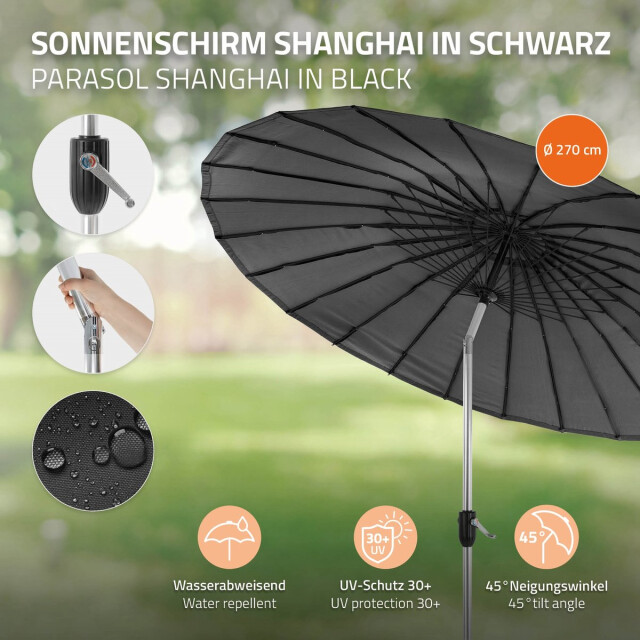4goodz Shanghai parasol aluminium 270 cm met opdraaimechanisme charcoal 3048771 large