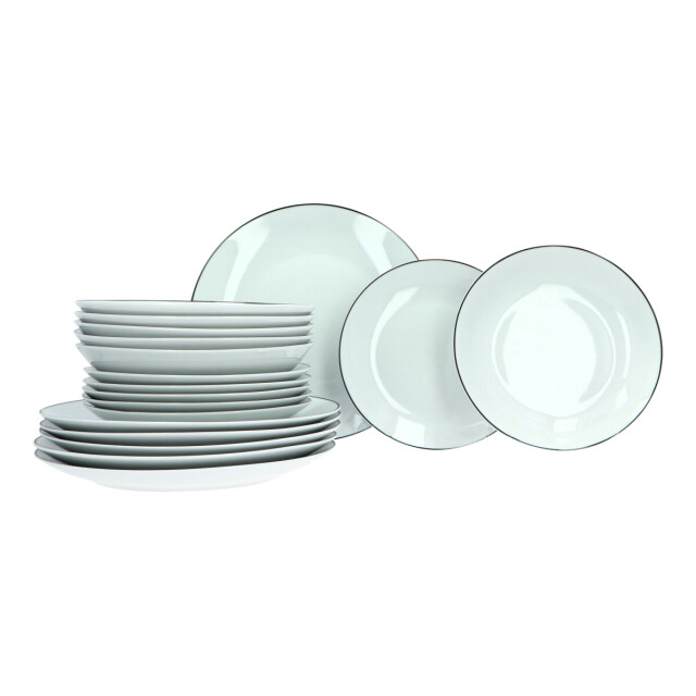 Luzzo ® serviesset 6 persoons 18 delig porselein met zwarte rand 3047571 large