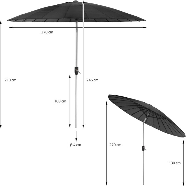 4goodz Shanghai parasol aluminium 270 cm met opdraaimechanisme charcoal 3048771 large