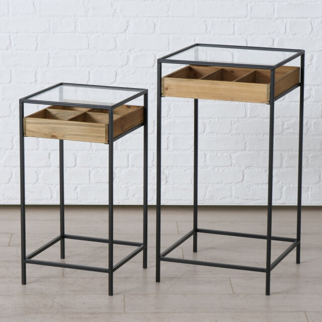 4goodz Set 2 bijzettafels tripoli zwart metaal/glas 35x68 en-43x83 cm 3048932 large