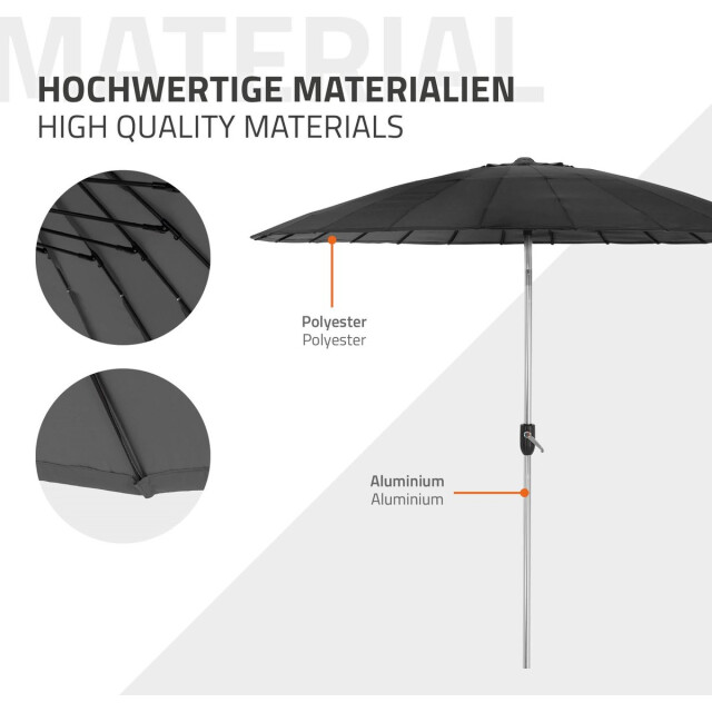 4goodz Shanghai parasol aluminium 270 cm met opdraaimechanisme charcoal 3048771 large