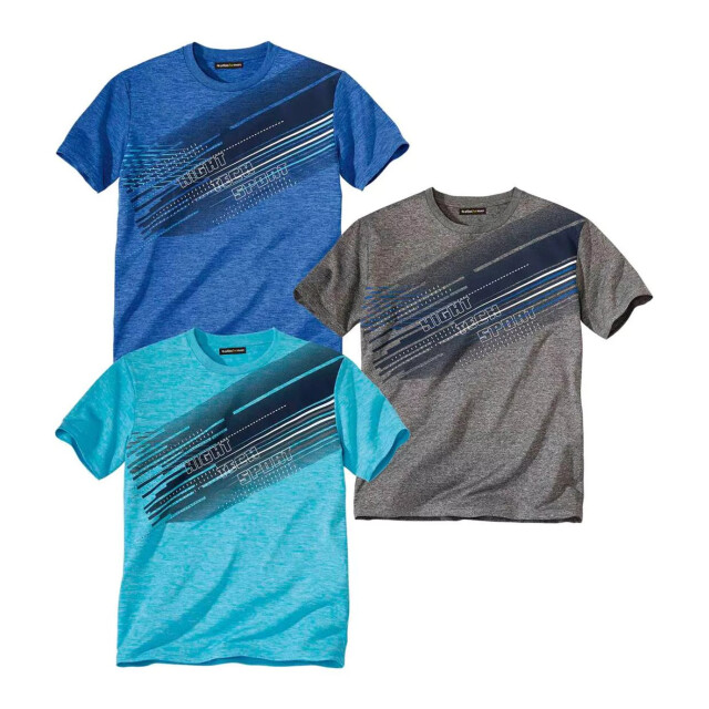 Atlas For Men Heren t-shirt (set van 3) UTAF1264_greyblueturquoise large