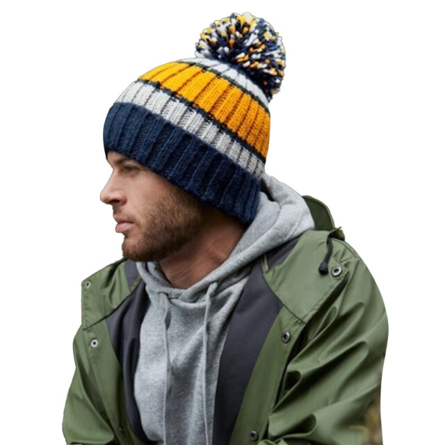 Beechfield Hygge gestreepte muts UTFK1102_dijonblue large