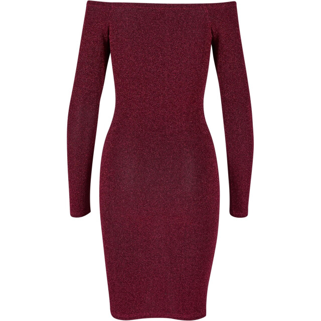 Urban Classics Dames glitter off shoulder jurk met lange mouwen UTTN223_burgundy large
