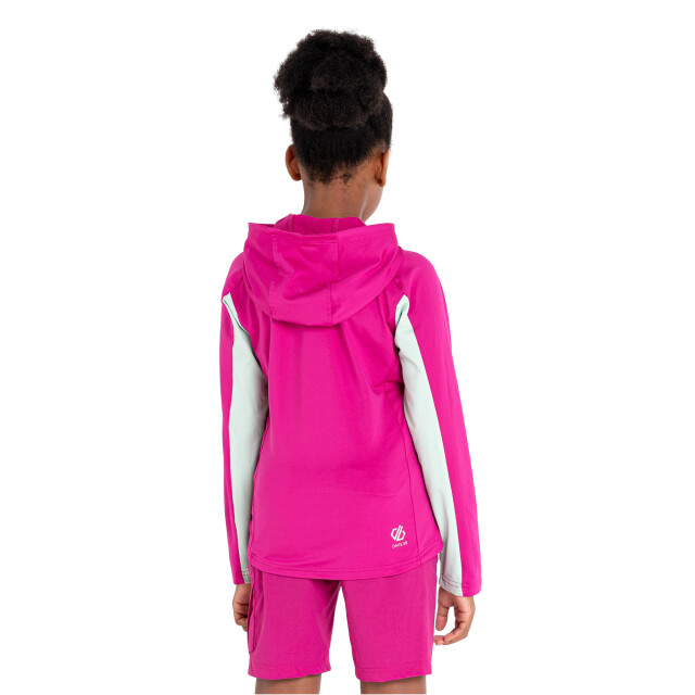 Dare2b Childrens/kids thriving core stretch hooded midlayer UTRG8625_fuchsiaraspberryrosegrayedjade large