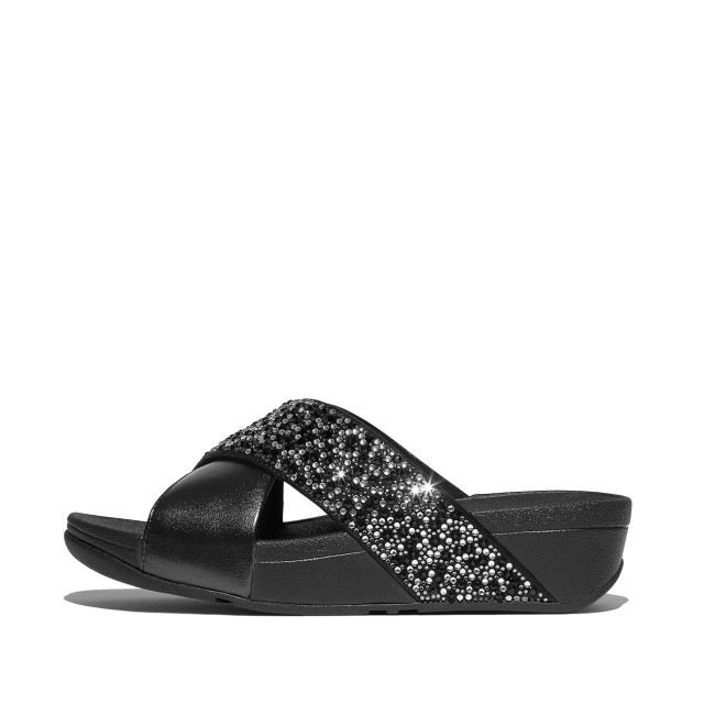 FitFlop Lulu crystal-mix metallic cross slides JE2 large